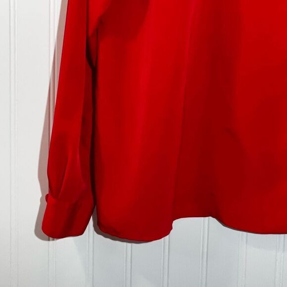 Evan Picone Vintage Dress Blouse Women 14 Red Long Sleeve Button Wrap Turtleneck - Picture 4 of 10